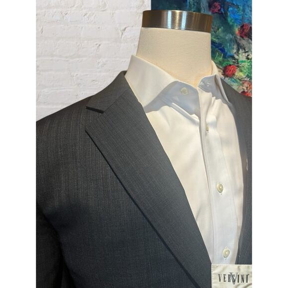 Versini Mens 46R 40x30 Gray Tan Stripe 2 Piece Suit - Picture 4 of 16